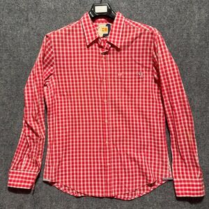 Hugo Boss Orange Shirt XL Mens Red White Gingham Check Cotton Button Long Sleeve